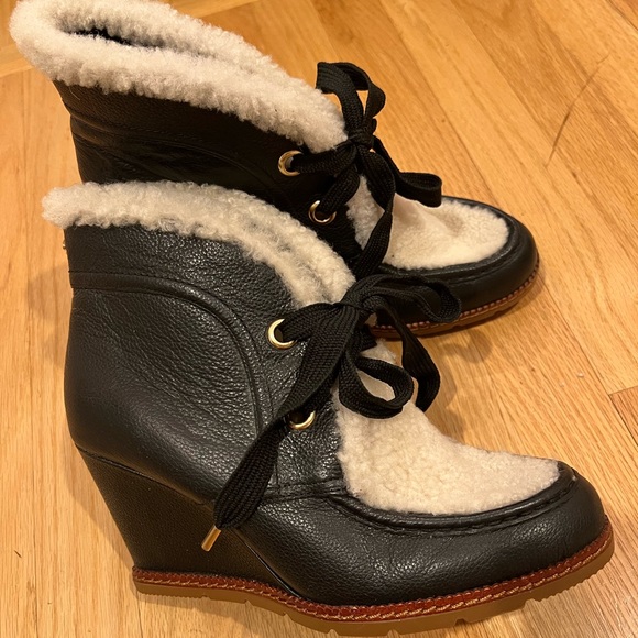 Kate Spade Sandy Black Shearling Booties Sz 10 1/2 - Picture 2 of 5